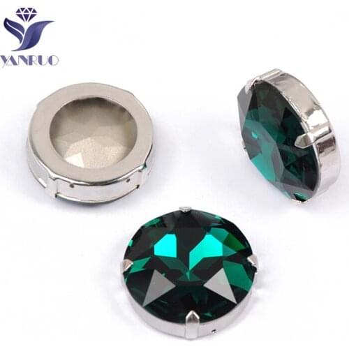 YANRUO 1201 27mm Blue Zircon Round Stones And Crystals Glass Strass Gems Point Back DIY Sewing Rhinestones For Crafts