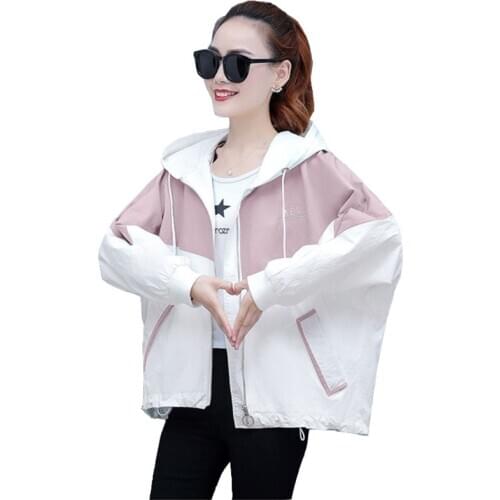 Fashion women hooded trench coat spring plus size loose thin outerwear student casual tops female splice bat sleeve trench 3251