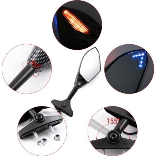 Motorcycle Carbon Fiber LED Integrated Turn Signal Rear View Mirror Side Rearview Mirrors For Yamaha YZF R1 R6 FZ1 FZ6 600R R3
