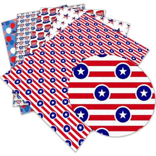 American Independence Day Pattern PU Leather For DIY Hair Bows Accessories Bags Materials 30X136cm