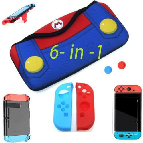 6 in 1 game accessories set for Nintend Switch host bracket travel portable bag crystal shell screen tempered film silicone cap