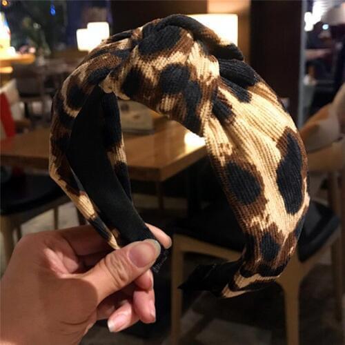 Imixlot New Autumn Winter Leopard Print Top Knot Headband for Women Dot Pattern Wide Hair Hoop Ladies Hair Accessories