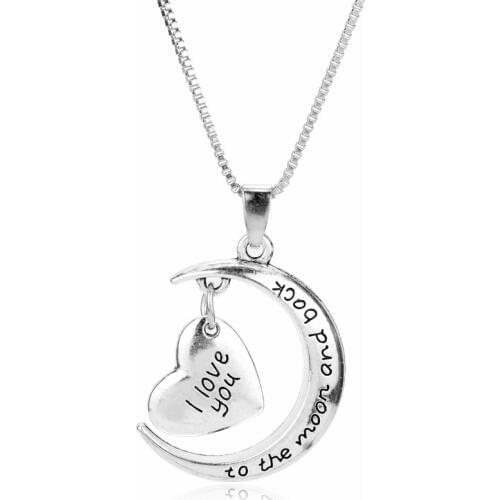 I Love You To The Moon And Back Necklace Fashion Jewelry Pendant Charm Womens Choker Mother Daughter Friends Gift