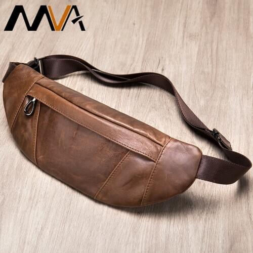 MVA Waist Bag pack Men Anti-theft man waist Mens Genuine Leather Crossbody Bags Travel Sports male Fanny Pack Men Designer 7435