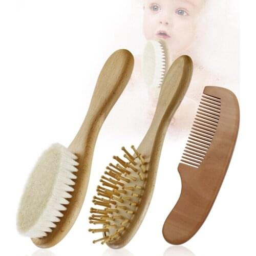 3Pcs Baby Hairbrush and Comb Set Newborn Natural Wool Comb Hair Brush Infant Head Massager Baby Registry Gift