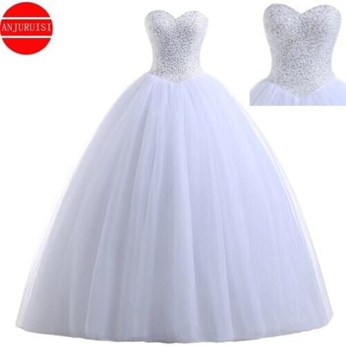Real Photos White Tulle Ball Gown Wedding Dresses 2020 Beaded robe de mariée Sweetheart Bridal Gown vestido de noiva princesa