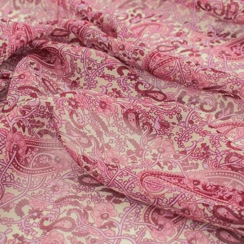 Pink Cashew Flowers Crepe DE Chine Silk Fabric For Dress Shirt Tissus Au MÈTre Telas Por Metro Tissu Ткань Для Шитья Sewing Tela