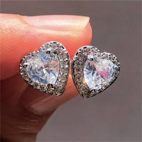 Shiny Heart Stud Earrings For Women New Year Gifts Piercing Womens Earing Korean Fashion Jewelry Accessories For Girls E082