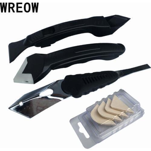 Silicone Trowel Scraper Caulk Sealant Spreader Spatula Cement plaster Cleaner Construction Tool Remover Set Interchangeable pads