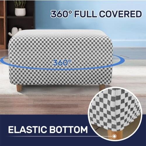 Modern Ottoman Slipcovers Rectangle Footrest Sofa Chair Cover Nordic Stretch Jacquard Slipcovers Bedroom Ottoman Protect Cover