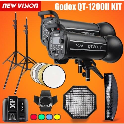 Godox QT1200II 1200WS GN76 1/8000s HSS Studio Flash Strobe Lighting Kit & X1T Transmitter + Grid Softbox + Barn Door+Light Stand