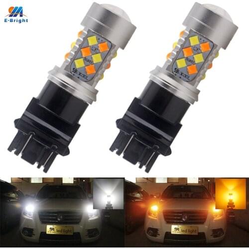 T20 7443 7444NA Switchback LED Bulbs White/Amber Dual Colors 3030 with Projector for Car Daytime Running Lights Turn Signal 2PCS