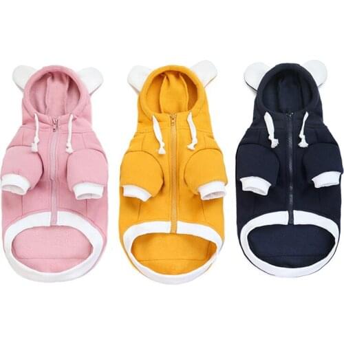 Dog Hoodies With Hood Autumn Winter Wear Clothes For Puppy Pet Top Quality Lovely Bear Ear Fleece Sweatshirt for French Bulldog