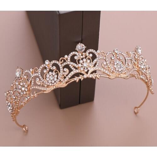 Trendy Queen Crown Wedding Tiaras Crystal Rhinestone Gold Head Ornaments and Crowns For Brides Wedding Hair Jewelry Accessories