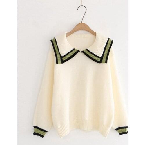 Urifens Knitted Sweater Women Fashion Sweet College Style Navy Collar 4-color Pullover Striped CS4724