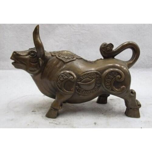 USPS to USA S2823 6 Chinese Classic Copper Home Feng Shui Lucky Coin Money Yuan Bao OX Bull Statue