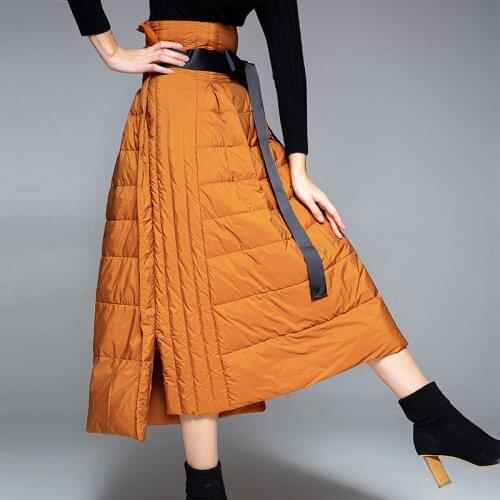 2018 winter new style half down skirt, pure color split A skirt women medium length bag, hip and cake skirt duck down outerwear