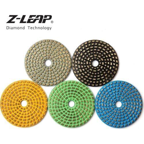 Z-LEAP 5" 5PCS Concrete Diamond Polishing Pads Kit 125mm Floor Grinding Disc Sintered Metal Bond Wet Dry Use For Stone Sanding