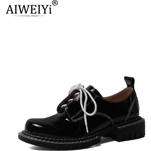 AIWEIYi Shoes Women Mid-Heel Shoes Spring Autumn Womens Leather All-Match Genuine Leather Shoes Large Size 42