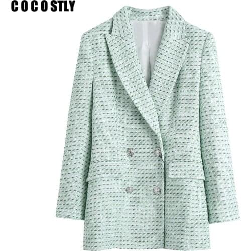 New Suit Set 2 piece set women Fashion Plaid Tweed Blazer+Skirts Sets Vintage Double Breasted Woman Two Pieces Sets