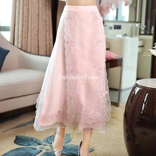 2021 women national style cheongsam skirt lace fairy qipao vintage elegant tang suit traditional chinese style chiffon skirt