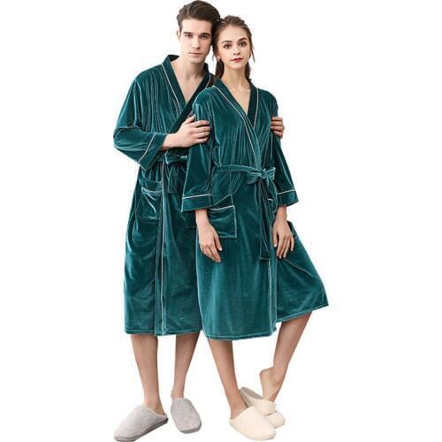 2019 Winter New Lovers Velvet Robe Bathrobe Soft women Long Kimono Robe Warm Man Dressing Gown Sleepwear Nightgown