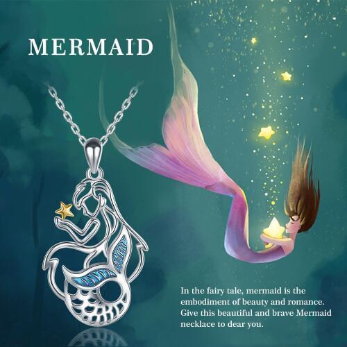 Xiaojing 925 Sterling Silver Beauty Mermaid Pendant Chain Blue Enamel Gold Star Necklace for Women Fashion Jewelry Free Ship