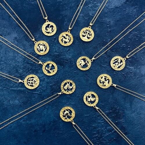 12 Constellation European and American Popular round Gold Coin Pendant Necklace Female Pendant Pendant