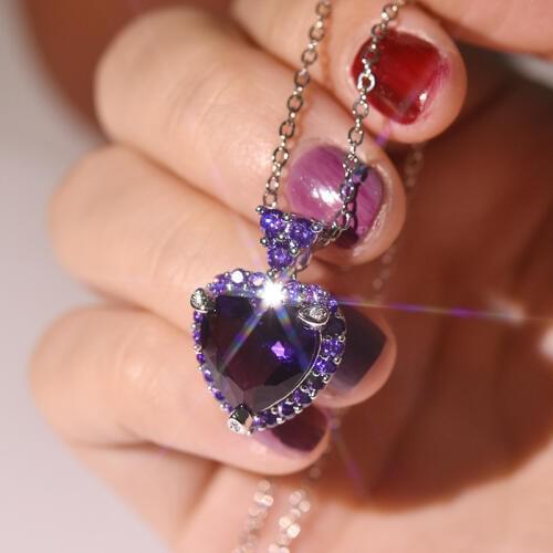 Delicate Purple Crystal Heart Pendant Necklace Women Fashion Wedding Party Jewelry Gifts For Her