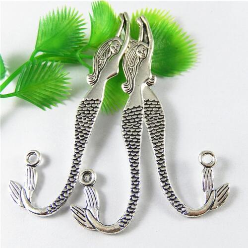 10pcs Creative Mermaid Necklace Pendant Vintage Bangle Sexy Women Bracelet Charms 81*21mm Jewelry Accessories Hair Pins Bookmark