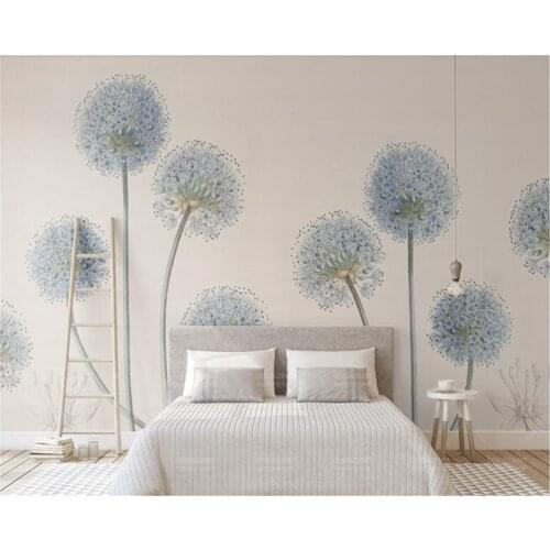 Beibehang hudas beauty Small fresh elegant simple modern dandelion Nordic wallpaper bed background wall papier peint mural 3d