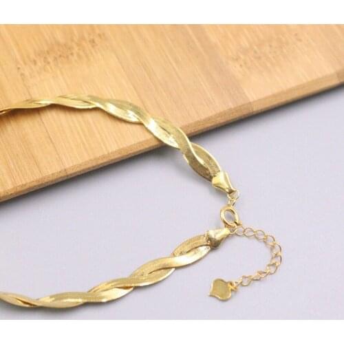 Au750 Real 18K Yellow Gold Bracelet For Women Female Weave Blade Snake Shiny Curb Adjustable Bracelet Women Gift