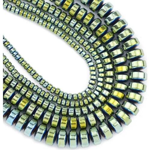 3/4/6/8MM Green Flat Cylinder Shape Round Hematite Natural Stone Spacers Loose Beads For Jewelry Making Diy Bracelets Necklace