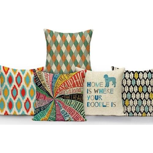 Colorful Geometry Cushion Cover Letters Print Throw Pillow Case Cotton Linen Car Sofa Bed Home Decor Textile Printed Pillow Case