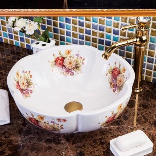 Flower Europe Vintage Style Art wash basin Ceramic Counter Top Wash Basin Bathroom Sinks wash basin bowl porcelain vanity sink