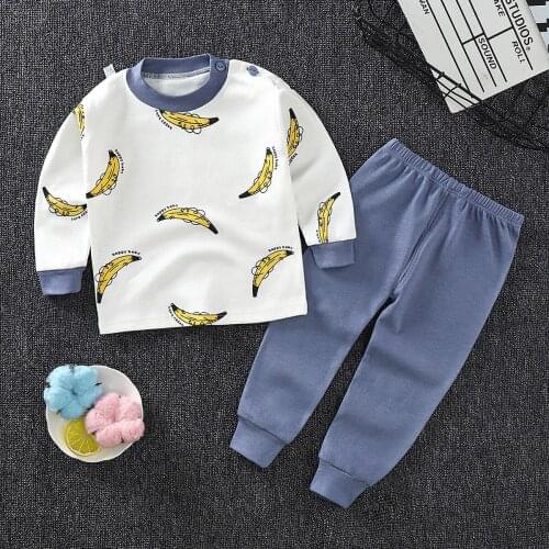 Kids Pajamas Set Cotton Children Sleepwear Suits 2020 Autumn Banana Print Baby Clothing Sets Baby Boys Girls Nightwear 0-4Y