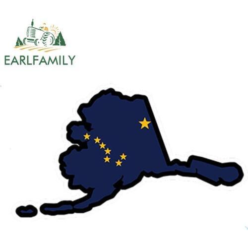 EARLFAMILY 13cm x 7cm Car Styling Alaska Flag Map Shape Printed Vinyl Decal Sticker Ak USA Car Sticker Waterproof Accessories