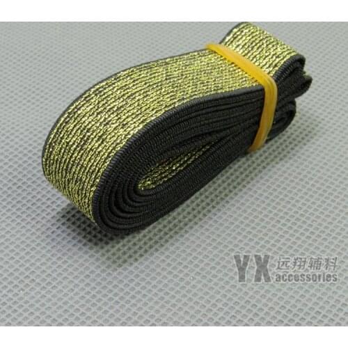 Elastic band for bags skirt belt 20mm 25mm 30mm 38mm 60mm 70mm width elastic webbing 5meters black strap with gold silk