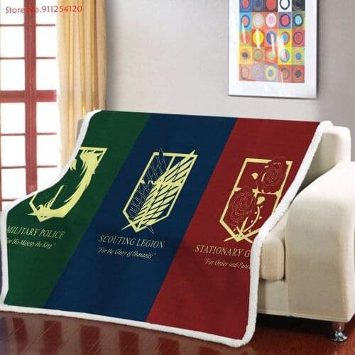 Anime Sherpa Fleece Blanket Attack on Titan Print Travel Sofa Outdoor Cartoon Blanket Japan Anime Style Kids Bed Cover 150x200cm
