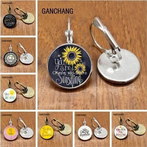 Classic "YOU ARE MY SUNSHINE" glass earrings sunflower pattern earrings womens jewelry