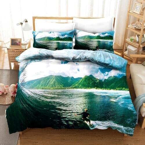 Sailboat Pattern 3D Bedding Cover Set Sea Surfing Quilt Duvet Cover+Pillowcases Bed Linens Set 2-3PCS Twin Queen King Size