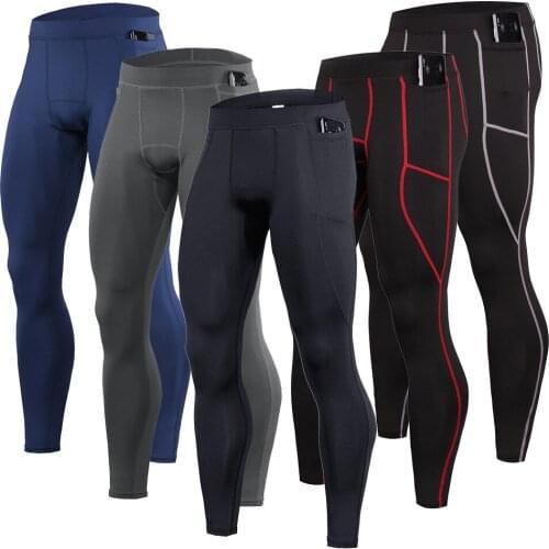Compression Running Pants Tights Men Breathable Mesh Patchwork Pocket Sports Leggings Man Fitness Sportswear Gym Skinny Trousers