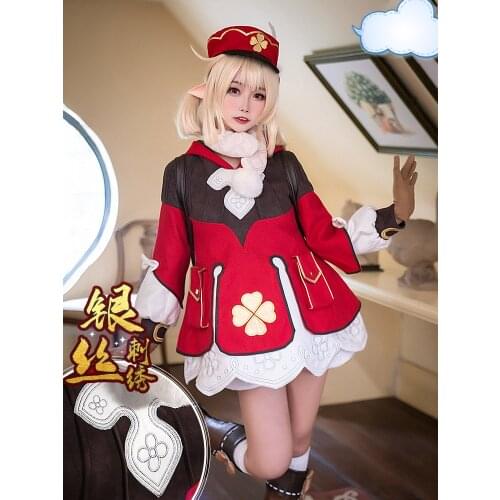 Genshine Impact Klee Cosplay Costume Womens Game Deluxe Uniform Full Set with Backpack for Halloween Christmas