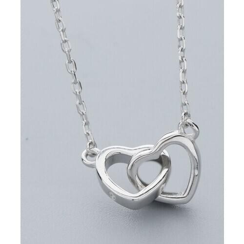 L&P 925 Sterling Silver Crystals Bouble Heart Pendant Necklace for Valentines Day Gift of Love Jewelry Wholesale