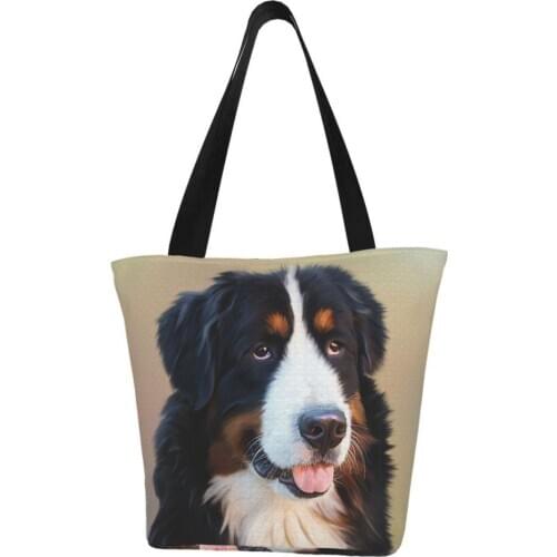 Fashion Canvas Cotton Fabric Big Capacity Tote Bag for Women Bernese Mountain Dog Printed Reusable Shopping Bag Shopper
