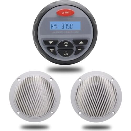 Marine Gauge Bluetooth Stereo MP3 Player Radio FM AM Audio+4 Inch Marine Boat Speaker ATV UTV Outdoor Motorcycle Speakers