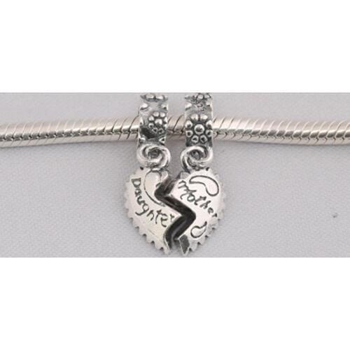 New 925 Sterling Silver Mother And Daughter Heart Shape Charm Beads Fit Authentic PAN DIY Bracelet Pendant Jewelry Making Gifts