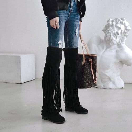 New Arrivals Modern Boots Spring 2021 Sexy High Womens Boots Over The Knee Flock Round Toe Med Heel Womens Shoes Size 34-39