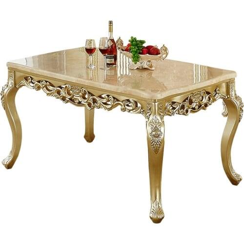 Ou eat desk and chair combination 6 marble wood champagne gold square restaurant household rectangular dining table