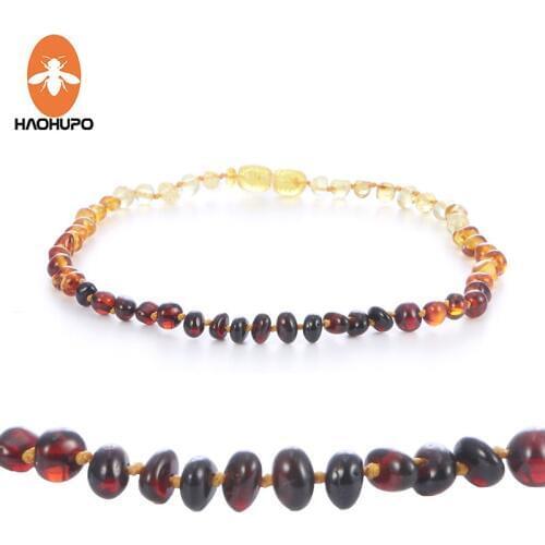 HAOHUPO Baroque Amber Necklace for Children Authentic Genuine Polished Cherry Cognac Rainbow Honey Baby Baltic Amber Necklace